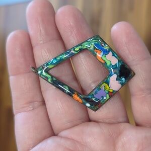 Vintage enamel on copper diamond pendant multicolor